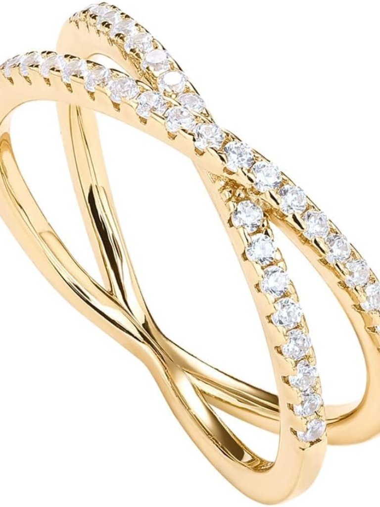 Stunning 14k Gold Plated Criss Cross Ring With Simulated Diamond Cz Size 10